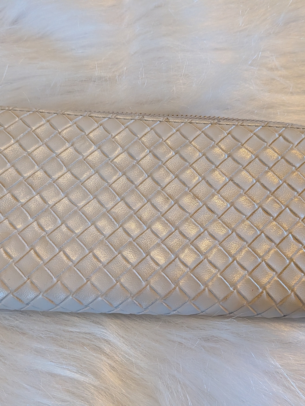 Woven Leather Clutch in Light Beige